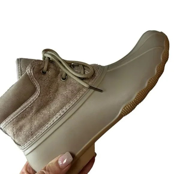 Gypsy Jazz Quack Duck Boots Womens 8 Cream Ankle Black Rubber Lace Up - Picture 5 of 14